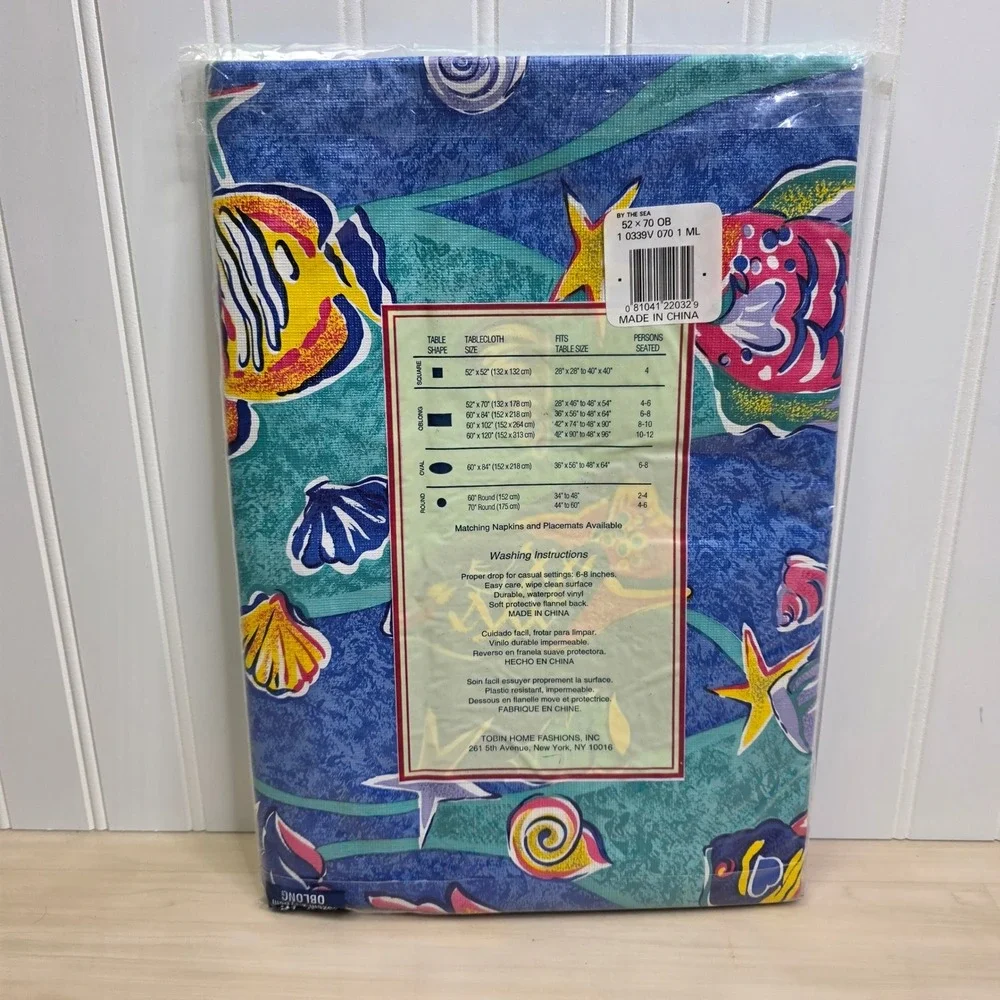 Tobin By The Sea Vinyl Flannel Back Tablecloth 52x70 Oblong Tropical Fish Blue‎